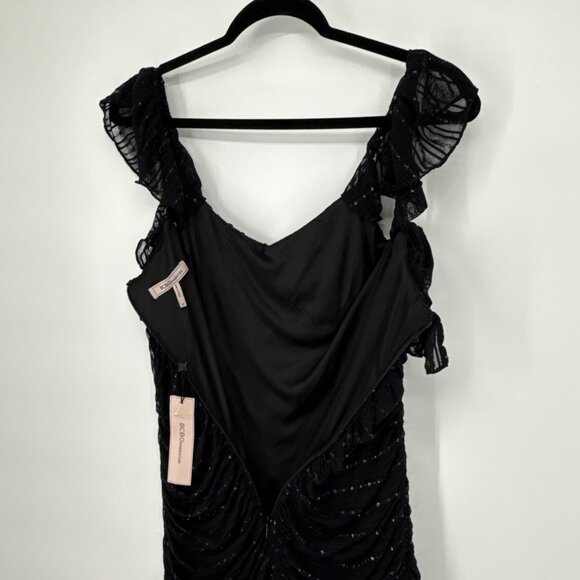 BCBGeneration Size 10 Black Silver Metallic Sleeveless Midi Dress Ruched Stretch - Picture 9 of 10